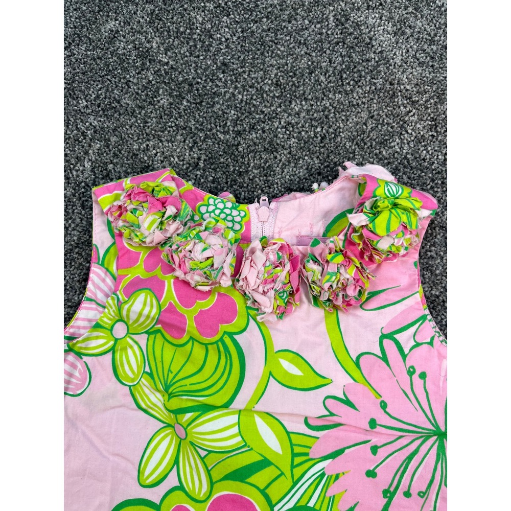 Lilly Pulitzer Floral Rosette Neck Shift Dress Pink Green Girls Size 2 - Picture 6 of 10